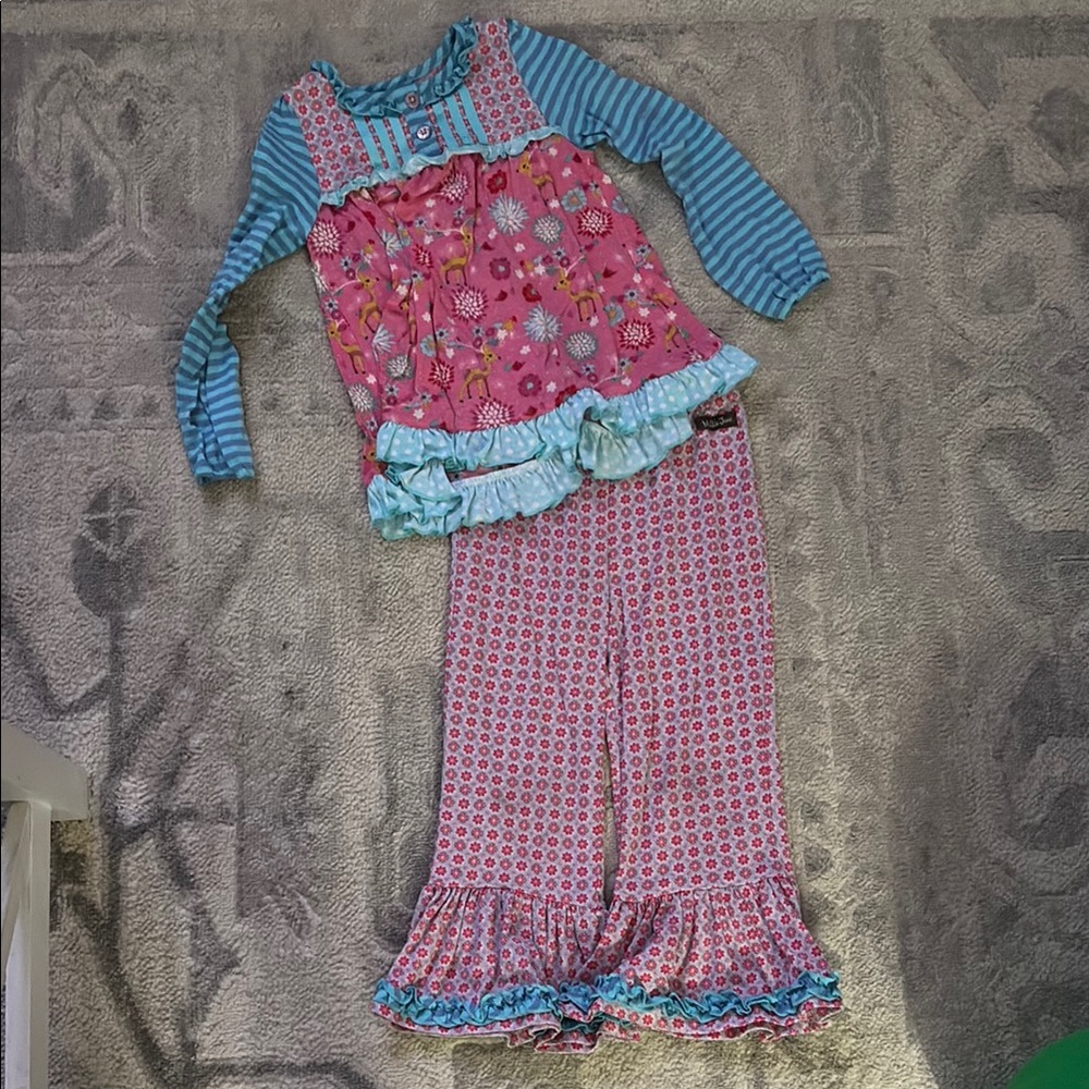 Matilda Jane Pink and Blue Pajama Set with Ruffled Details